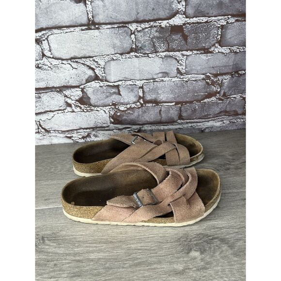 Birkenstock Lugano Pink Clay Suede Leather Slides Sandals Women Sz 39EU/8.5M US - Picture 4 of 16